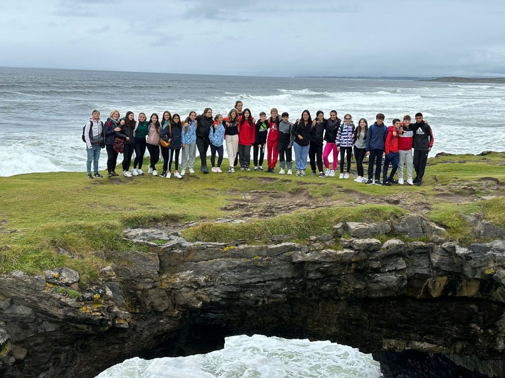Students exploring the cliffs in Donegal
